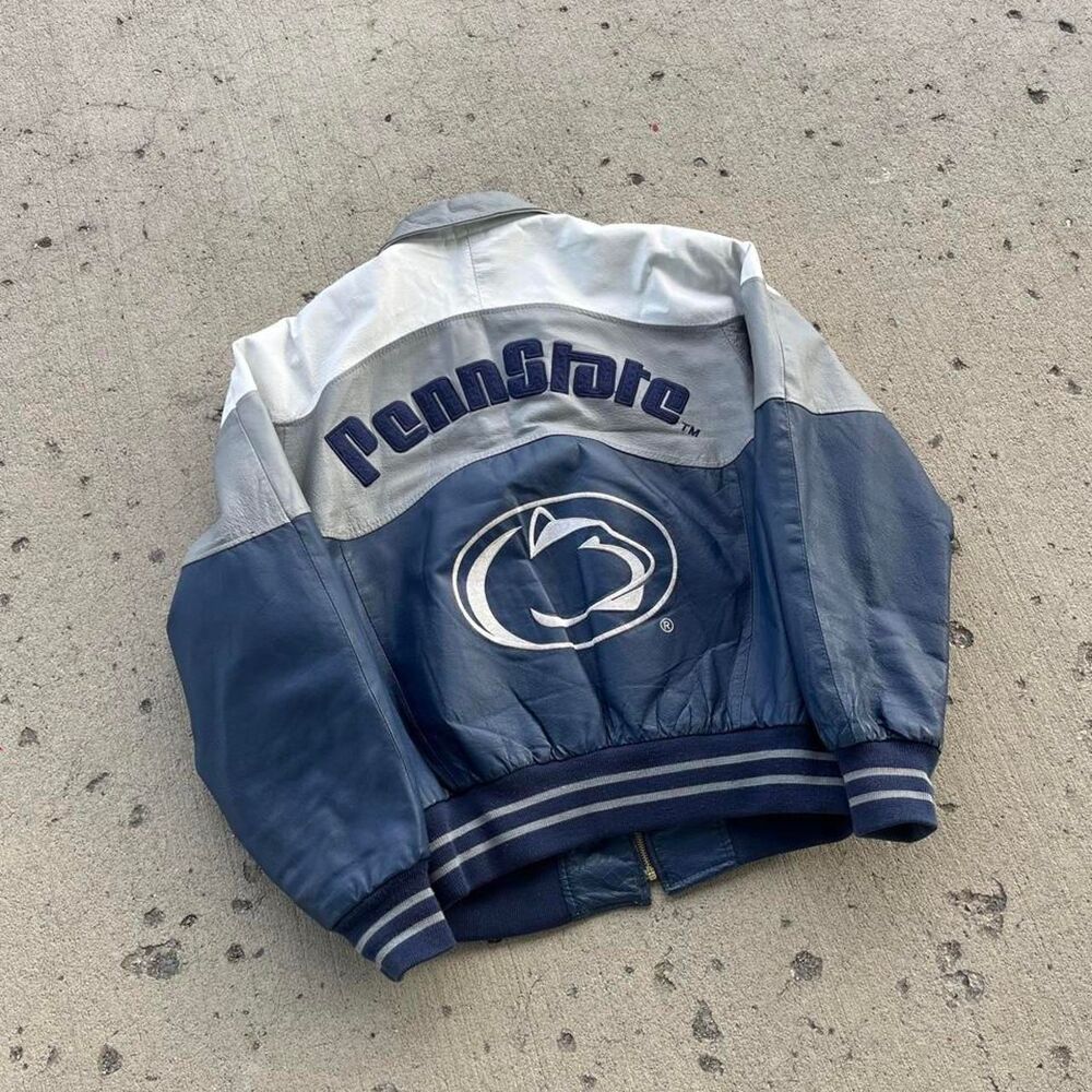 Vintage Penn State University College Colorblock Leather Jacket